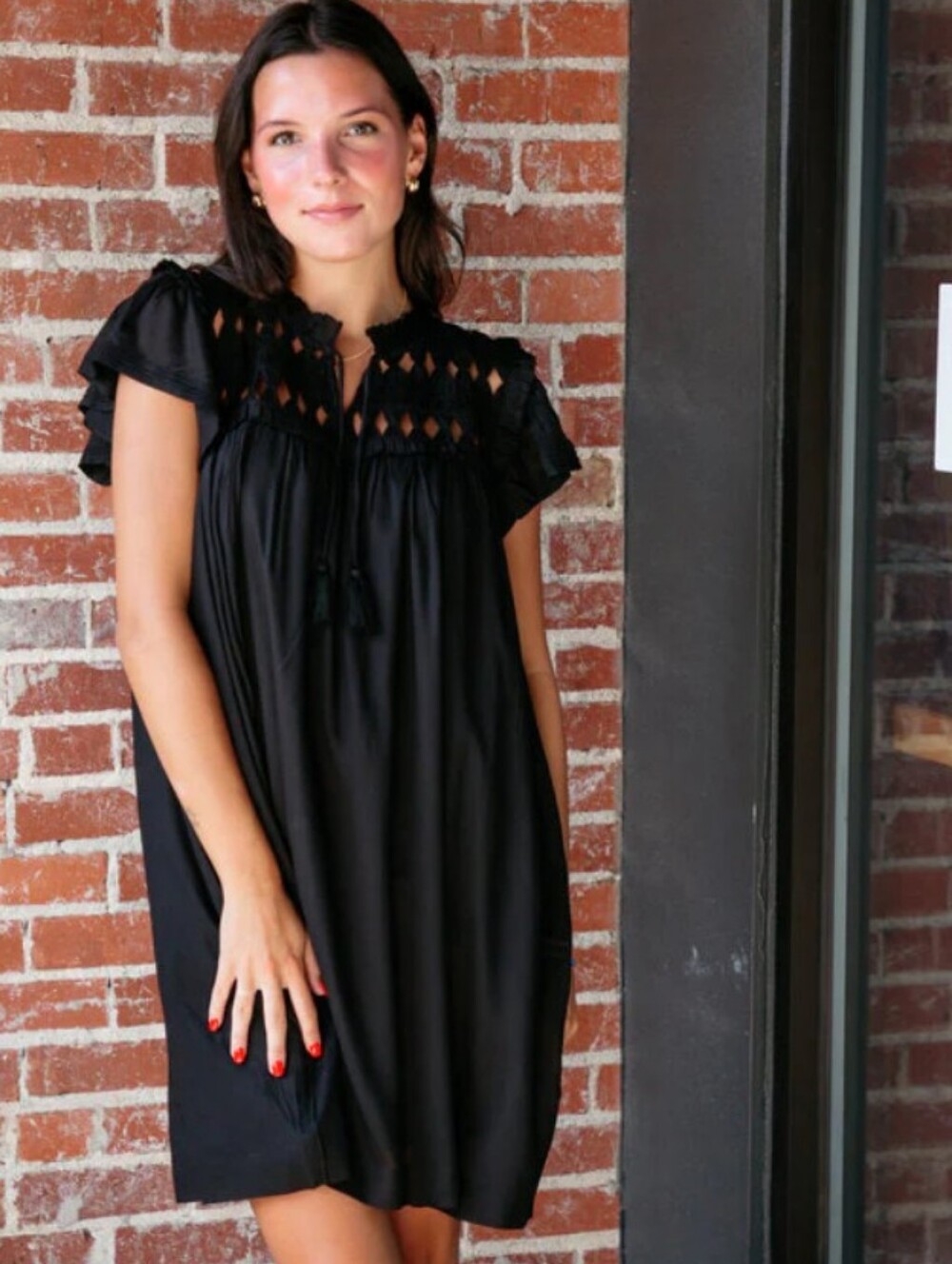 Dear John | Osiris Knotted Embroidery Black Dress Large Pockets Lightweight